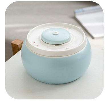 KFX-8166077 Ceramic Cat Automatic Drinking Fountain - 1.8L Capacity, Pink & Blue, 20cm Diameter, 12cm Height