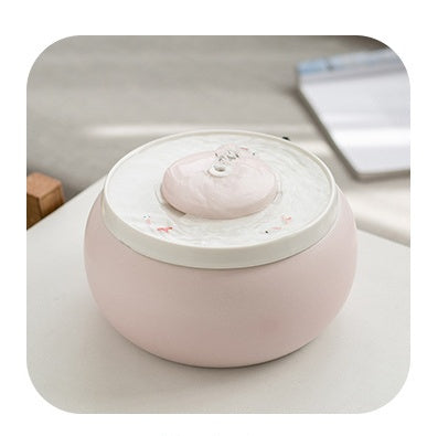KFX-8166077 Ceramic Cat Automatic Drinking Fountain - 1.8L Capacity, Pink & Blue, 20cm Diameter, 12cm Height