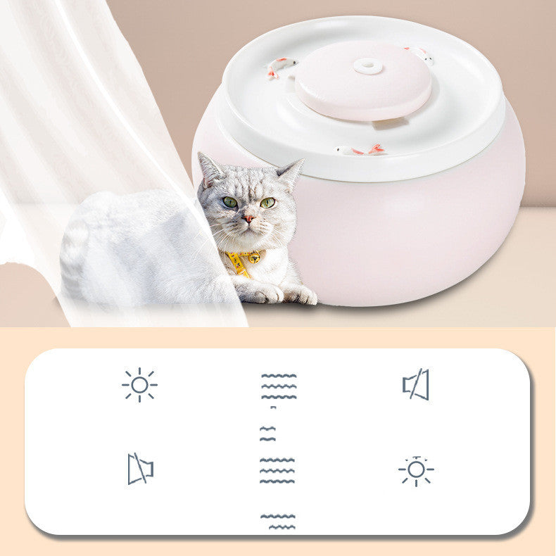 KFX-8166077 Ceramic Cat Automatic Drinking Fountain - 1.8L Capacity, Pink & Blue, 20cm Diameter, 12cm Height