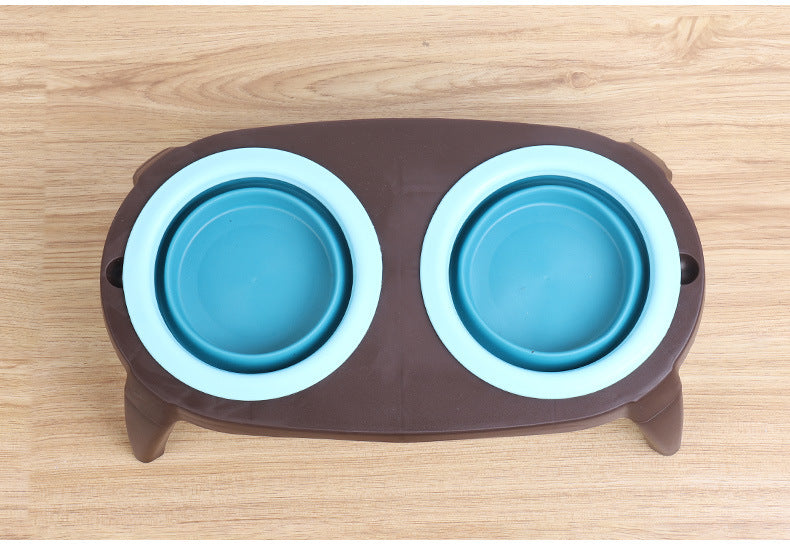 KFX-8166205 Portable Double Pet Bowl with Convenient Folding Design - Made of Durable PP and TPR Materials