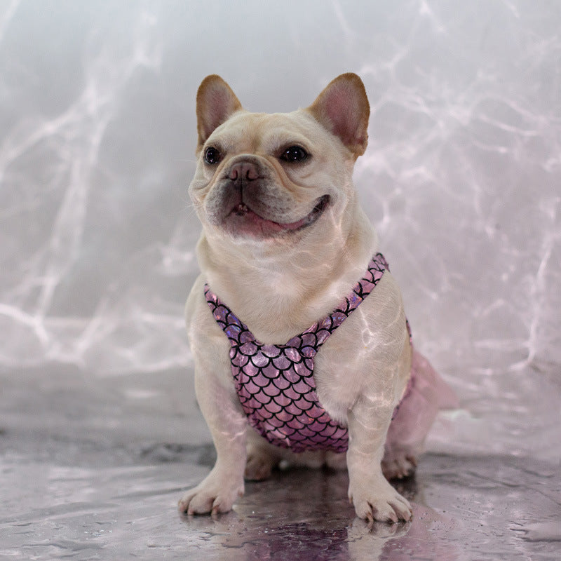 KFX-8166589 Dog Leisure Skirt in Lake Blue and Rose Red Made from Laser Bronzing Fish Scale Cloth