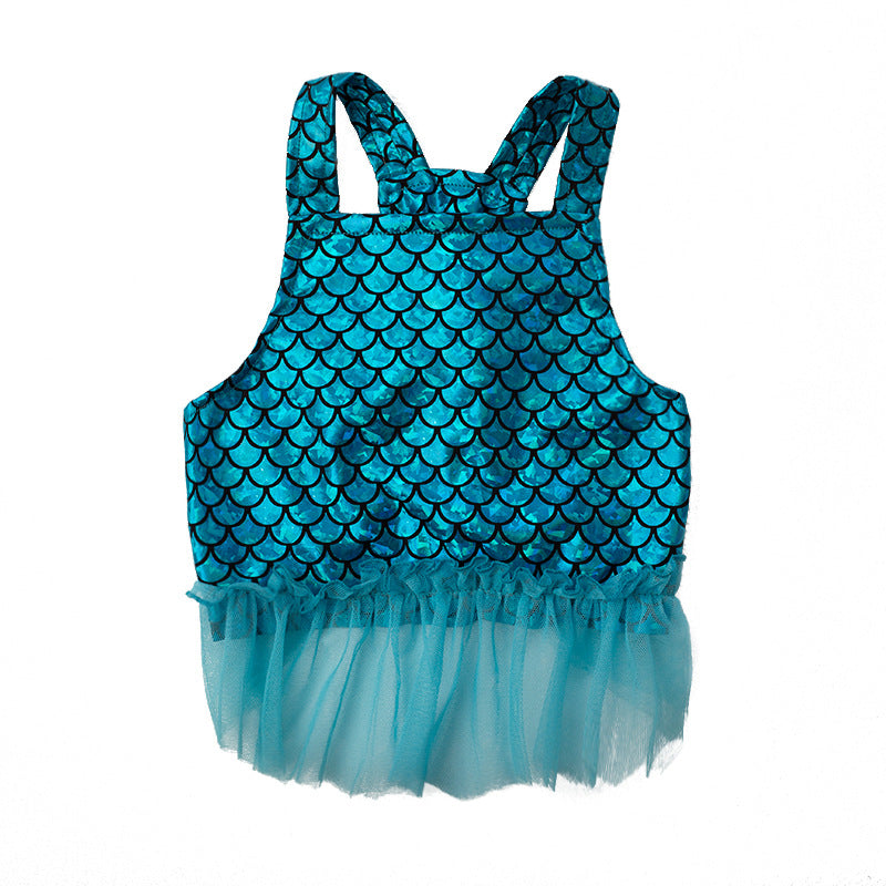 KFX-8166589 Dog Leisure Skirt in Lake Blue and Rose Red Made from Laser Bronzing Fish Scale Cloth