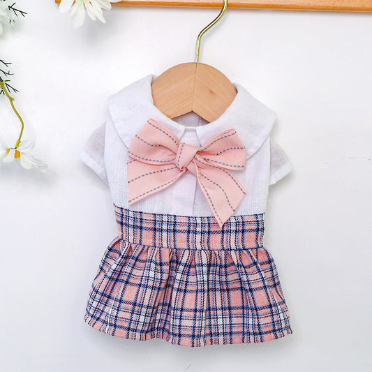 KFX-8170557 Sweet Pink Checkered Princess Skirt for Female Dogs - Spring Summer Style