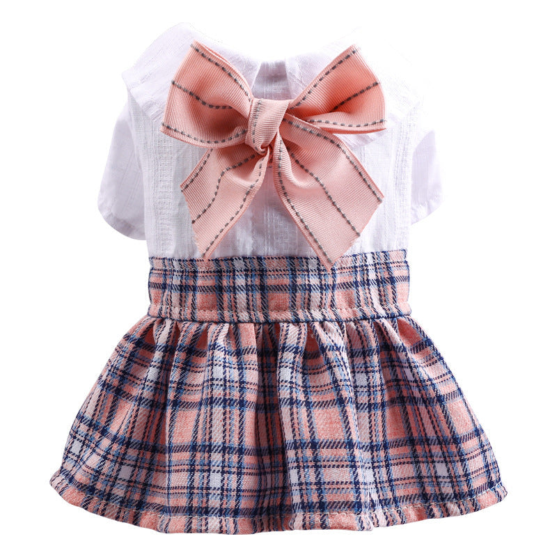 KFX-8170557 Sweet Pink Checkered Princess Skirt for Female Dogs - Spring Summer Style