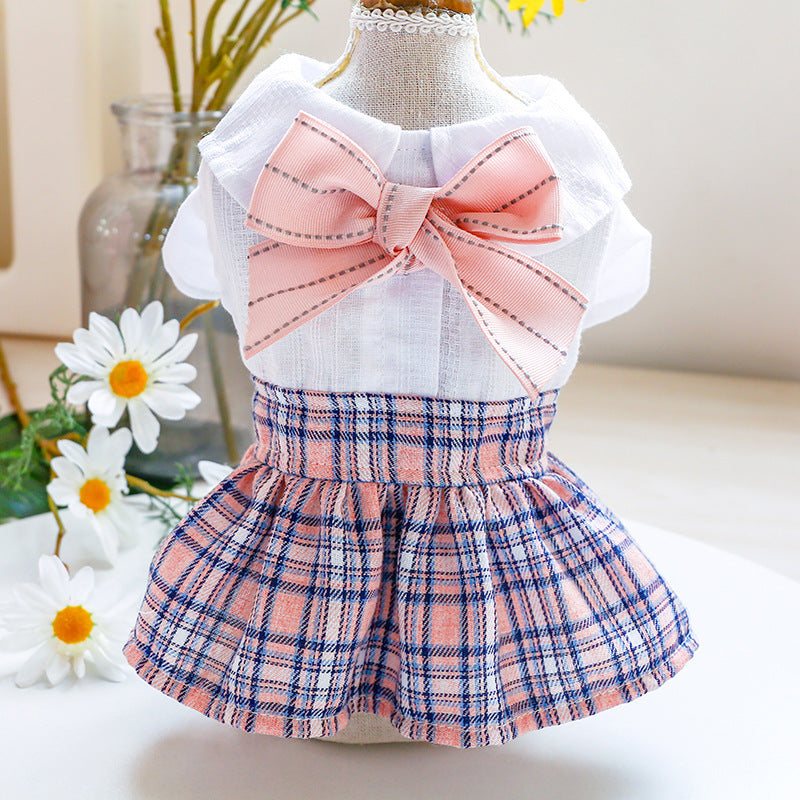 KFX-8170557 Sweet Pink Checkered Princess Skirt for Female Dogs - Spring Summer Style