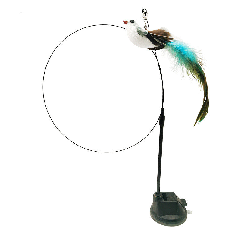 KFX-8170813 Bluebird Feather Cat Teaser Toy with Long Brush Holder and Steel Wire Design