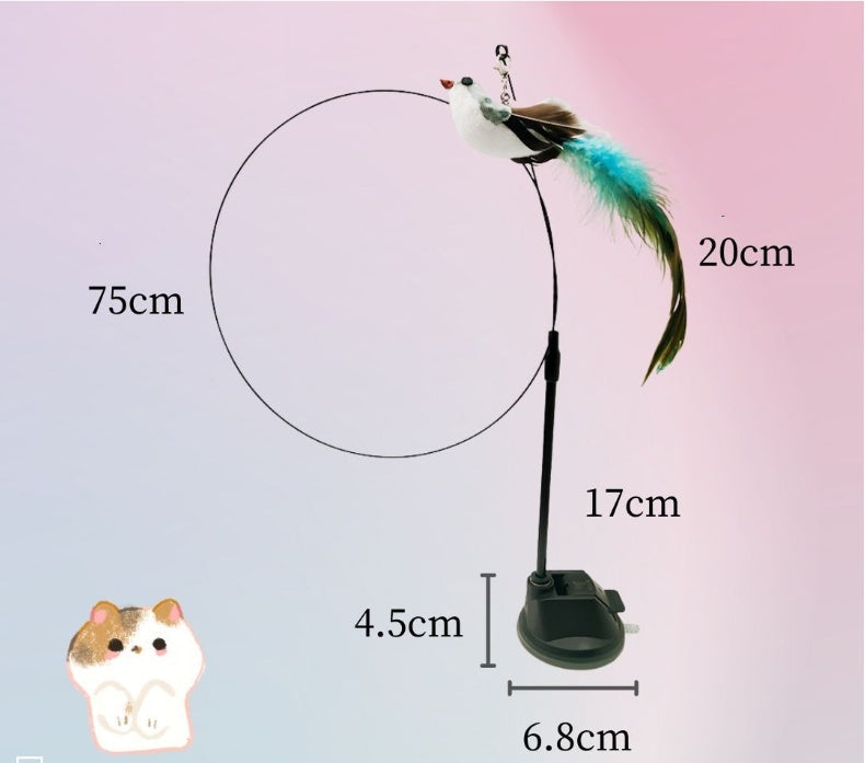 KFX-8170813 Bluebird Feather Cat Teaser Toy with Long Brush Holder and Steel Wire Design
