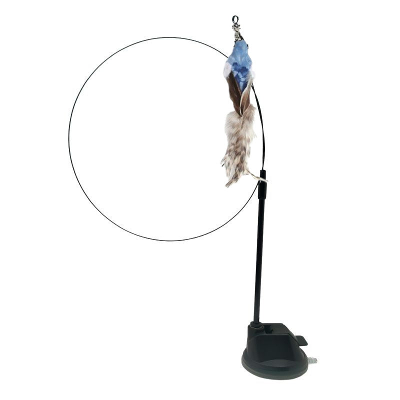 KFX-8170813 Bluebird Feather Cat Teaser Toy with Long Brush Holder and Steel Wire Design