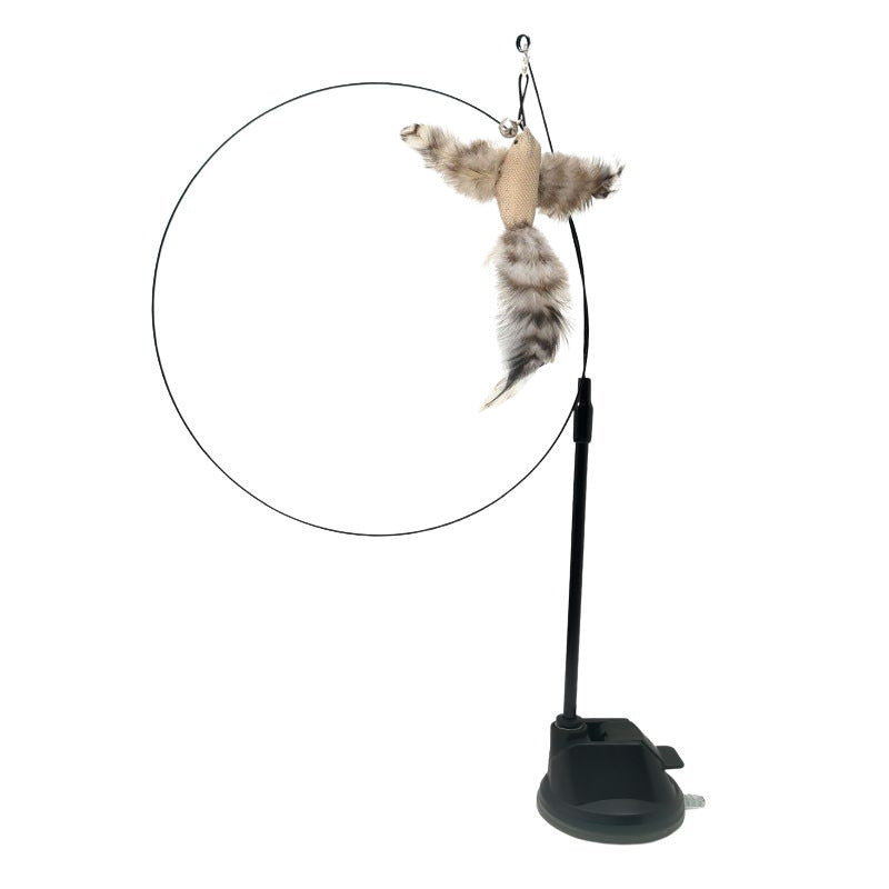 KFX-8170813 Bluebird Feather Cat Teaser Toy with Long Brush Holder and Steel Wire Design