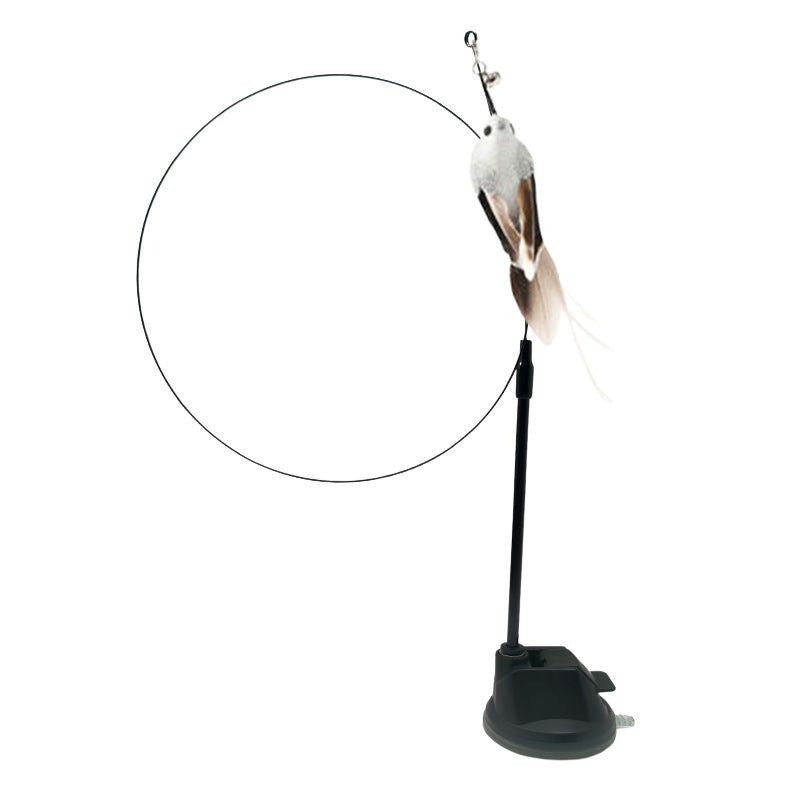 KFX-8170813 Bluebird Feather Cat Teaser Toy with Long Brush Holder and Steel Wire Design