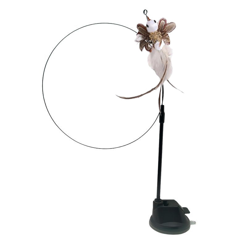 KFX-8170813 Bluebird Feather Cat Teaser Toy with Long Brush Holder and Steel Wire Design