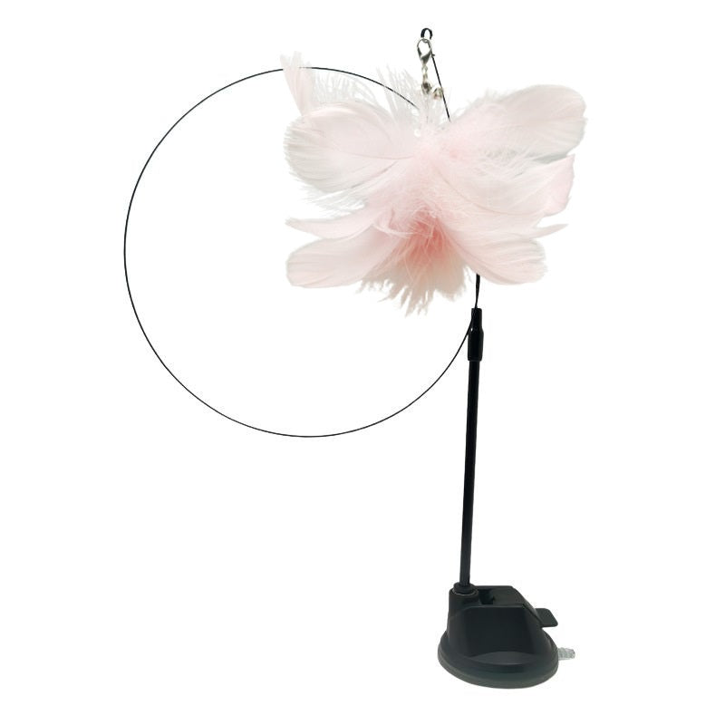 KFX-8170813 Bluebird Feather Cat Teaser Toy with Long Brush Holder and Steel Wire Design