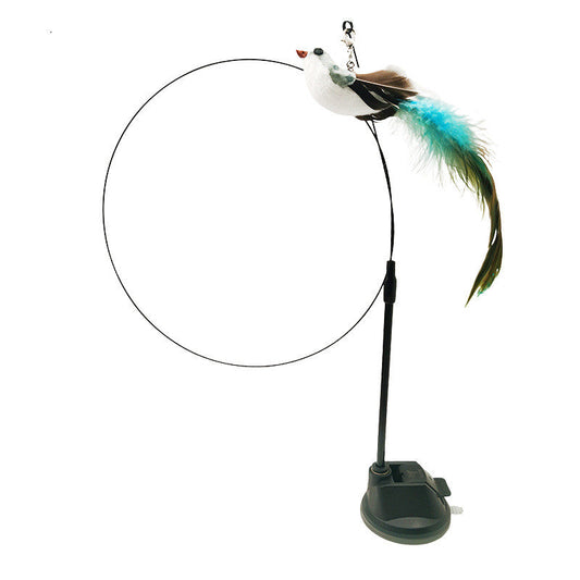KFX-8170813 Bluebird Feather Cat Teaser Toy with Long Brush Holder and Steel Wire Design