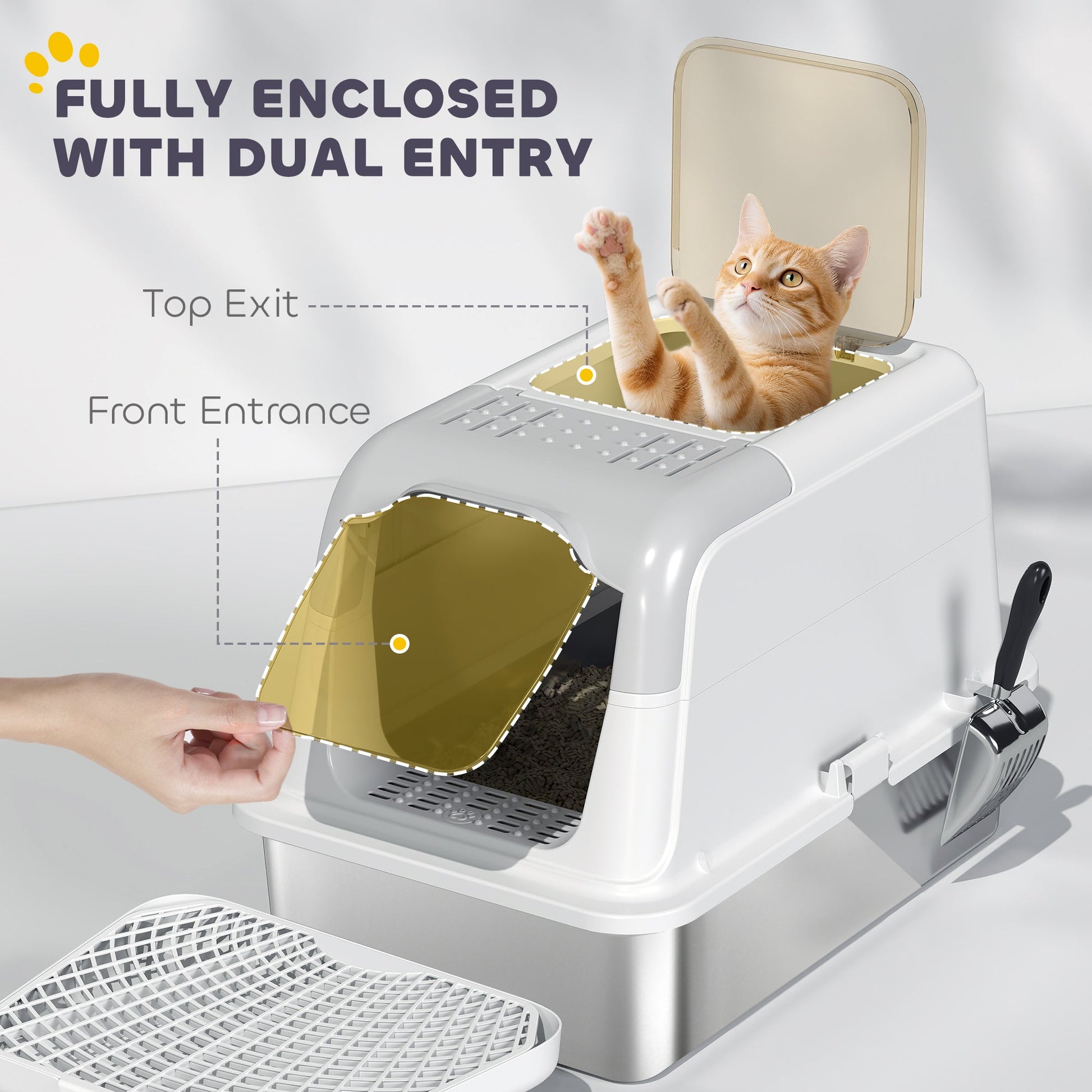KFX-8171453 Enclosed Extra Large Stainless Steel Cat Litter Box with Scoop and Deodorizer