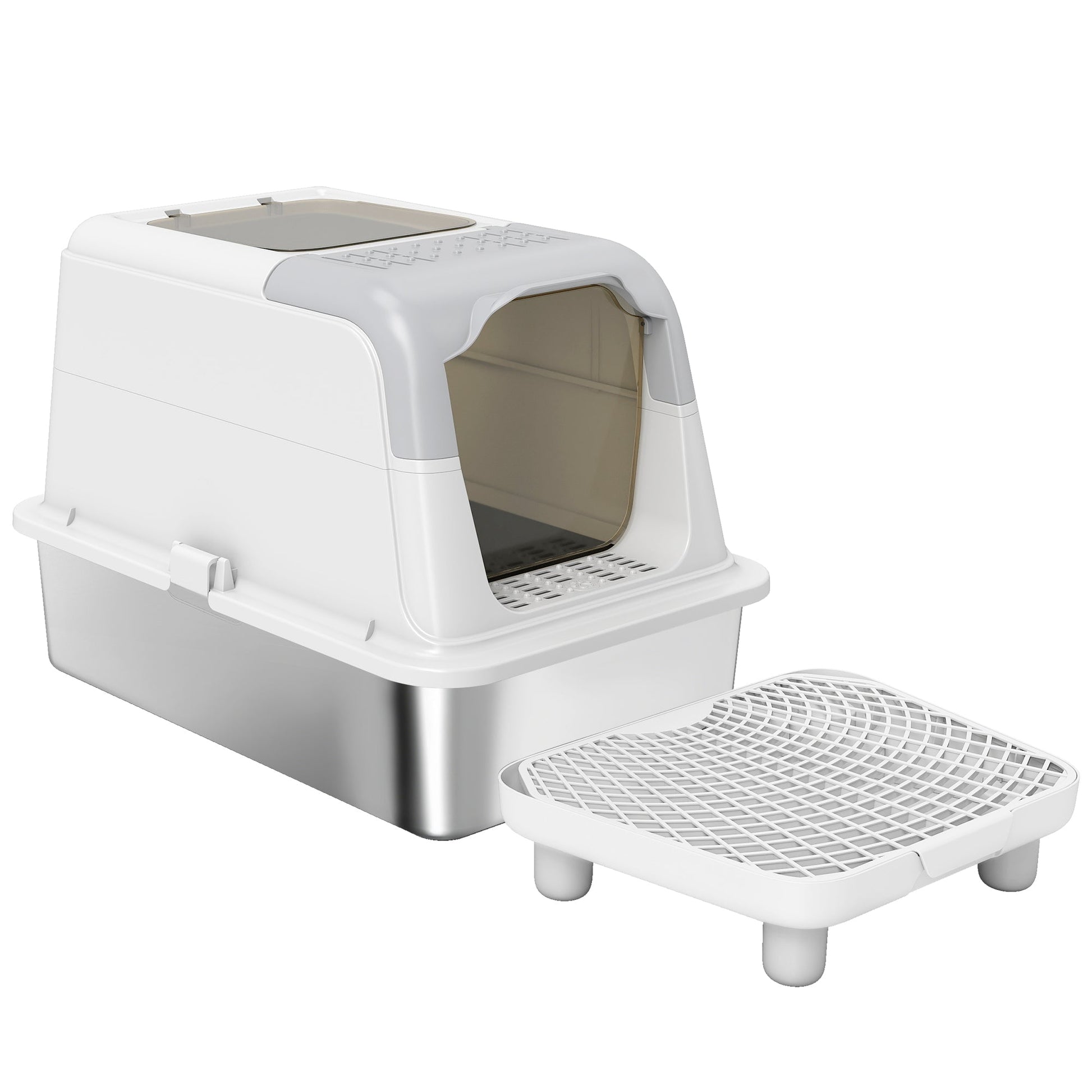 KFX-8171453 Enclosed Extra Large Stainless Steel Cat Litter Box with Scoop and Deodorizer