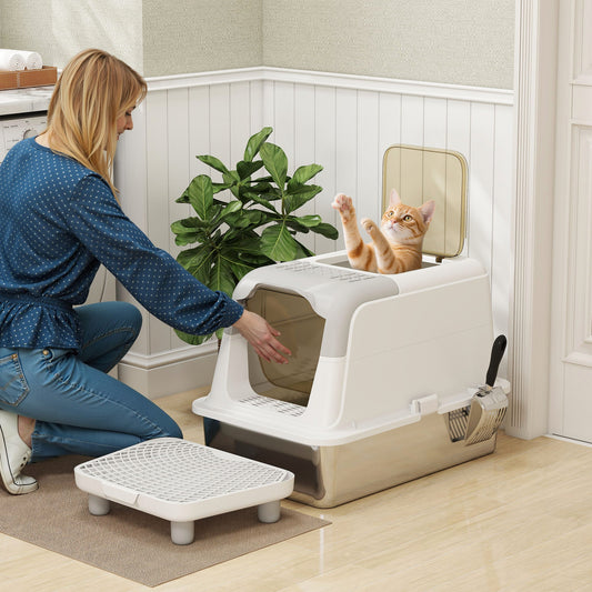 KFX-8171453 Enclosed Extra Large Stainless Steel Cat Litter Box with Scoop and Deodorizer