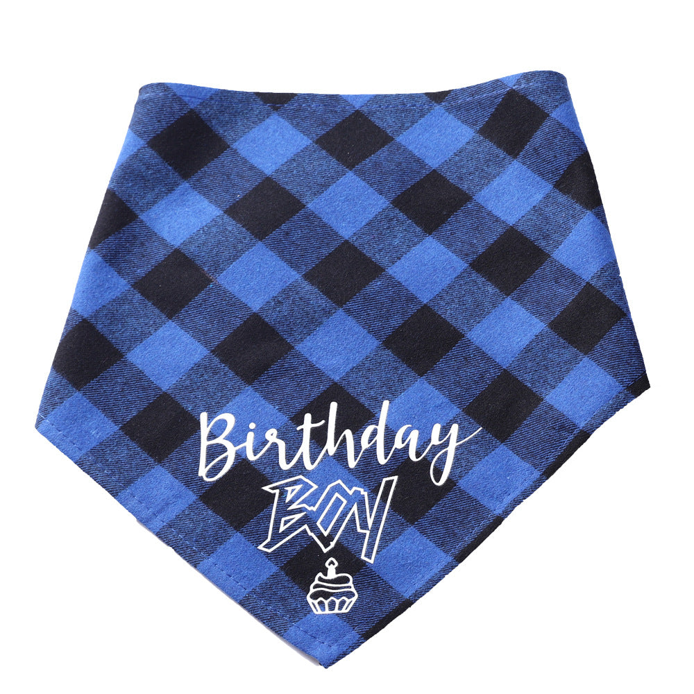 KFX-8173373 Pet Birthday Triangle Scarf Cotton Plaid for Dogs and Cats, Neck Size 20-42cm, Red and Blue