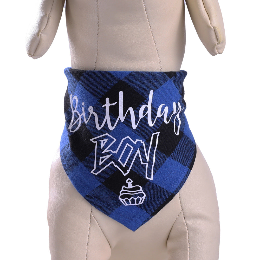 KFX-8173373 Pet Birthday Triangle Scarf Cotton Plaid for Dogs and Cats, Neck Size 20-42cm, Red and Blue