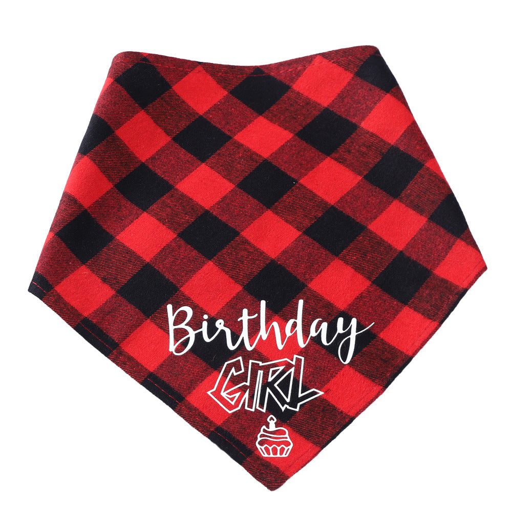 KFX-8173373 Pet Birthday Triangle Scarf Cotton Plaid for Dogs and Cats, Neck Size 20-42cm, Red and Blue