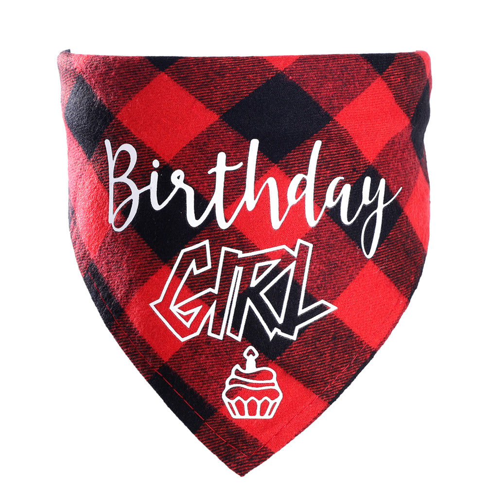 KFX-8173373 Pet Birthday Triangle Scarf Cotton Plaid for Dogs and Cats, Neck Size 20-42cm, Red and Blue