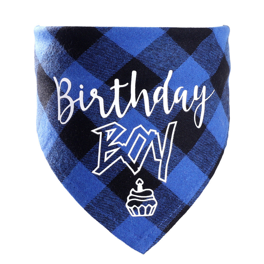 KFX-8173373 Pet Birthday Triangle Scarf Cotton Plaid for Dogs and Cats, Neck Size 20-42cm, Red and Blue