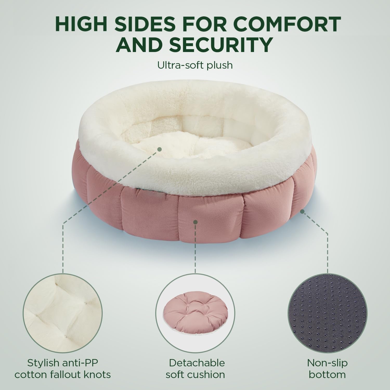 KFX-8175805 Donut Shape Pet Bed for Small Dogs and Cats - Washable with Anti-Slip Bottom