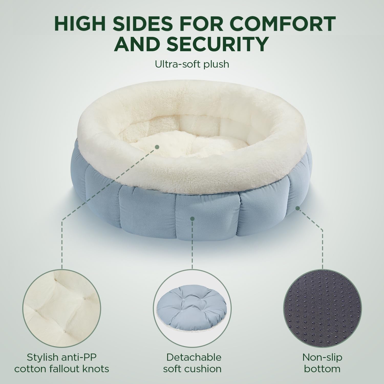 KFX-8175805 Donut Shape Pet Bed for Small Dogs and Cats - Washable with Anti-Slip Bottom