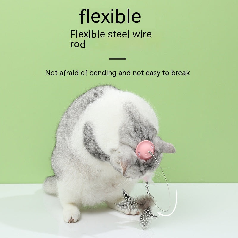 KFX-8176573 Cat Teaser Toy with Head-Mounted Feathers - Pink Silicone and Elastic String