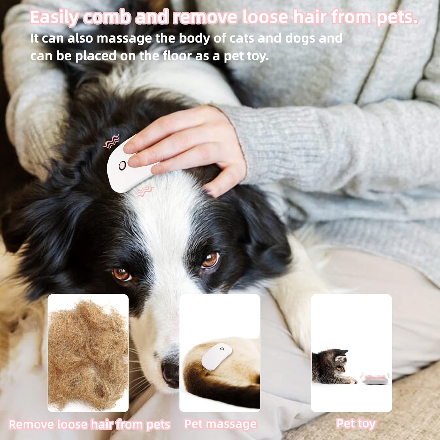 KFX-8179005 Handheld Electric Vibration Massage Brush for Pets - Portable Cat and Dog Comb with Soft TPE Teeth
