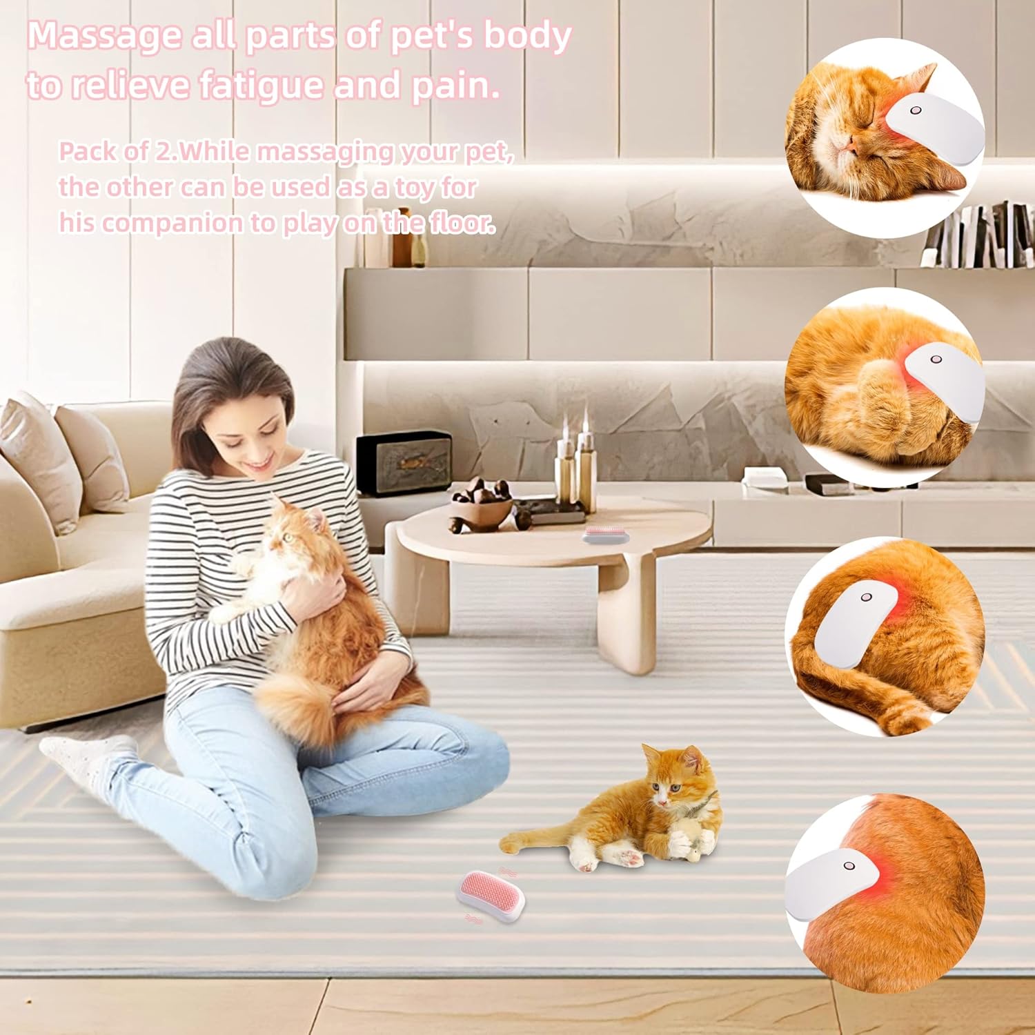 KFX-8179005 Handheld Electric Vibration Massage Brush for Pets - Portable Cat and Dog Comb with Soft TPE Teeth