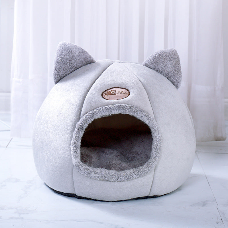 KFX-8179773 Cozy Cat Ear Nest Bed for Small Dogs and Cats - Cold-Proof Design for All Seasons