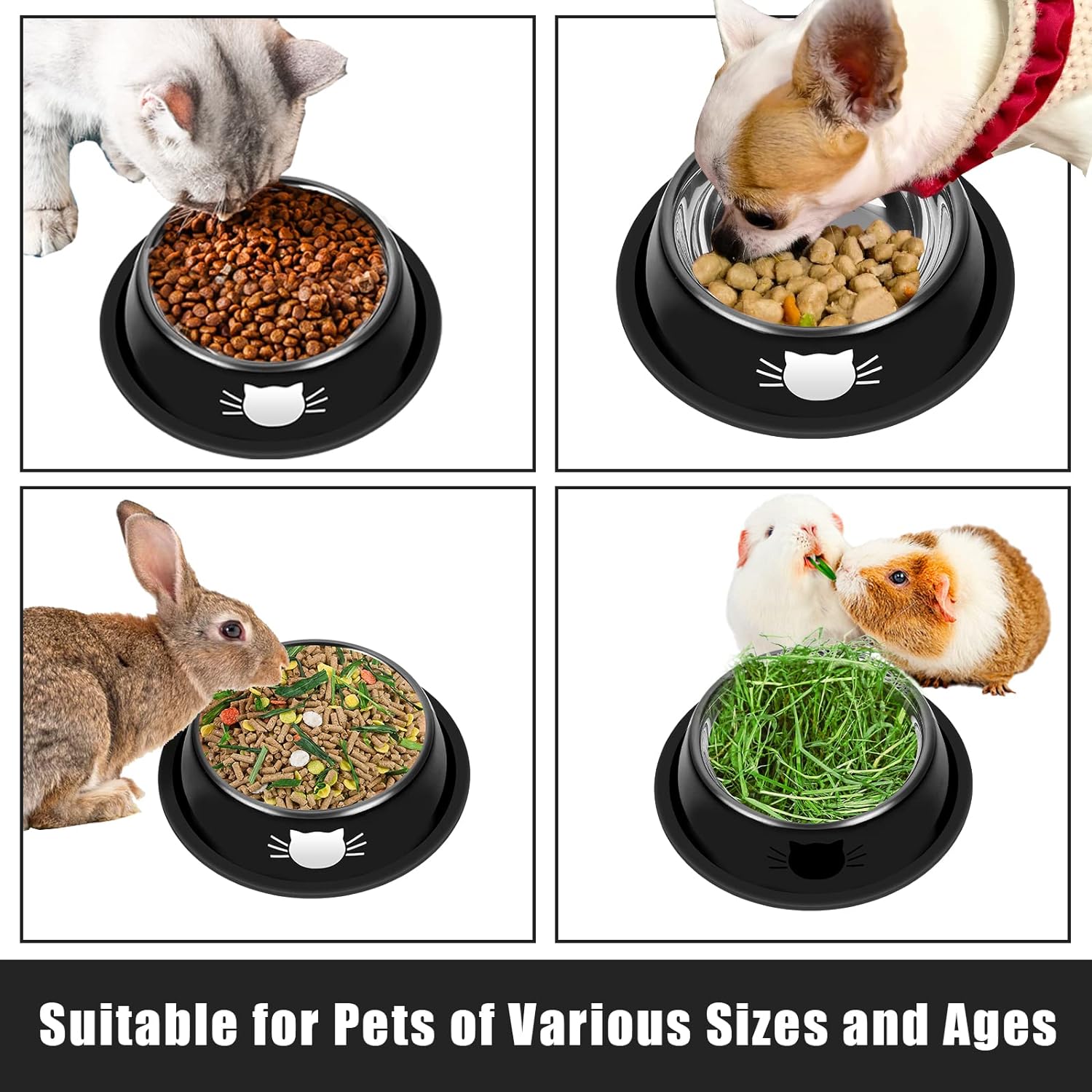 KFX-8182973 Non-Slip Stainless Steel Cat Food Bowls with Removable Rubber Base for Small Cats