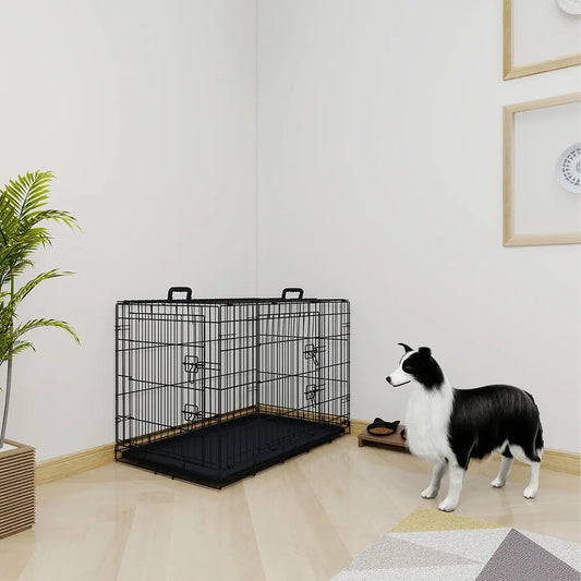 KFX-8185149 36-Inch Black Wire Dog Cage with Double Lock Mechanism and Two Doors for Enhanced Security