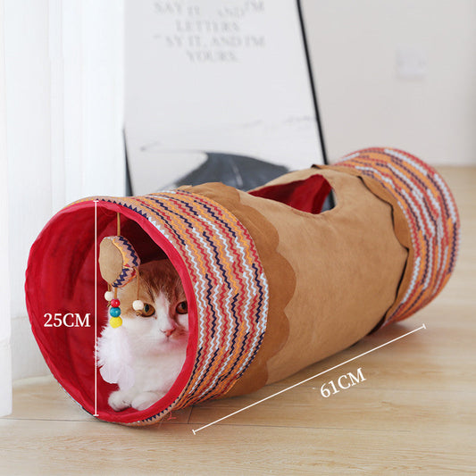 KFX-8186301 Multifunctional Cat Tent with Tunnel, Cloth and Rope Materials, Medium Size