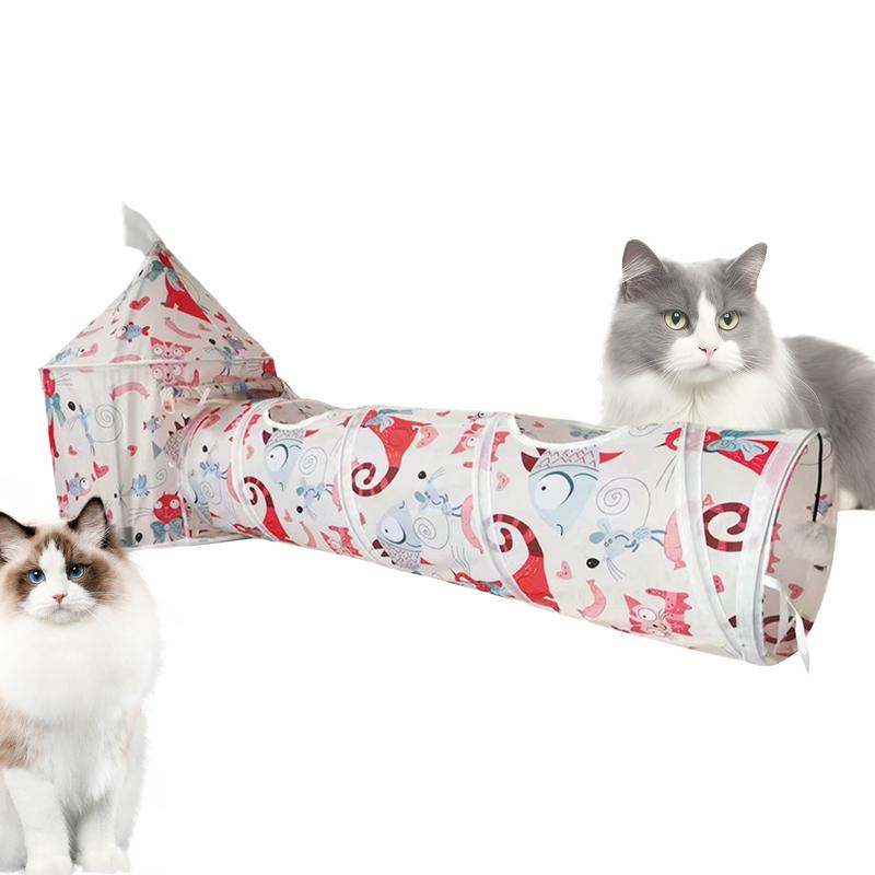 KFX-8186557 Interactive Foldable Cat Tunnel Tent with Removable Tunnels and Plush Ball for Engaging Indoor Play