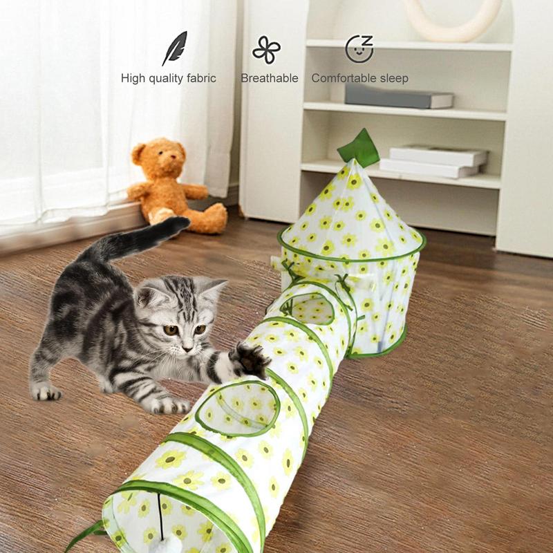 KFX-8186557 Interactive Foldable Cat Tunnel Tent with Removable Tunnels and Plush Ball for Engaging Indoor Play