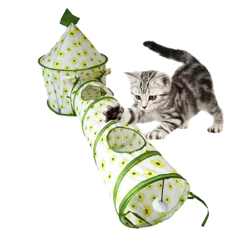 KFX-8186557 Interactive Foldable Cat Tunnel Tent with Removable Tunnels and Plush Ball for Engaging Indoor Play