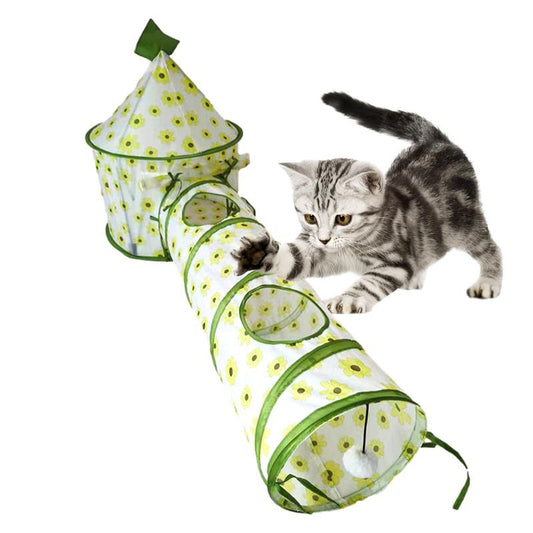 KFX-8186557 Interactive Foldable Cat Tunnel Tent with Removable Tunnels and Plush Ball for Engaging Indoor Play