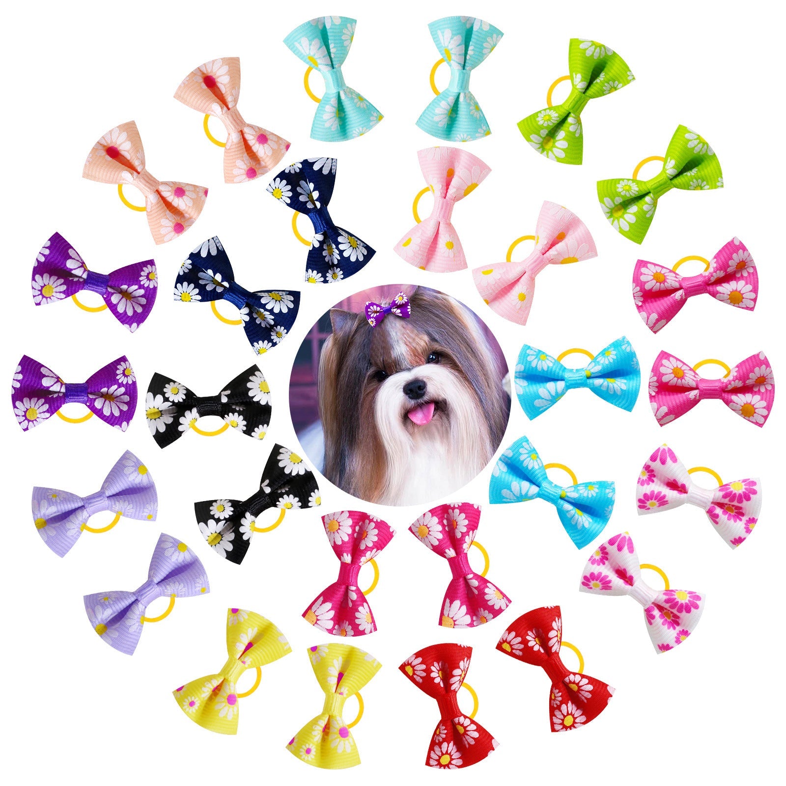 KFX-8189501 Floral Cloth Head Ropes for Cats and Dogs - Small Daisy Design, 4x2.5cm, Pack of 50