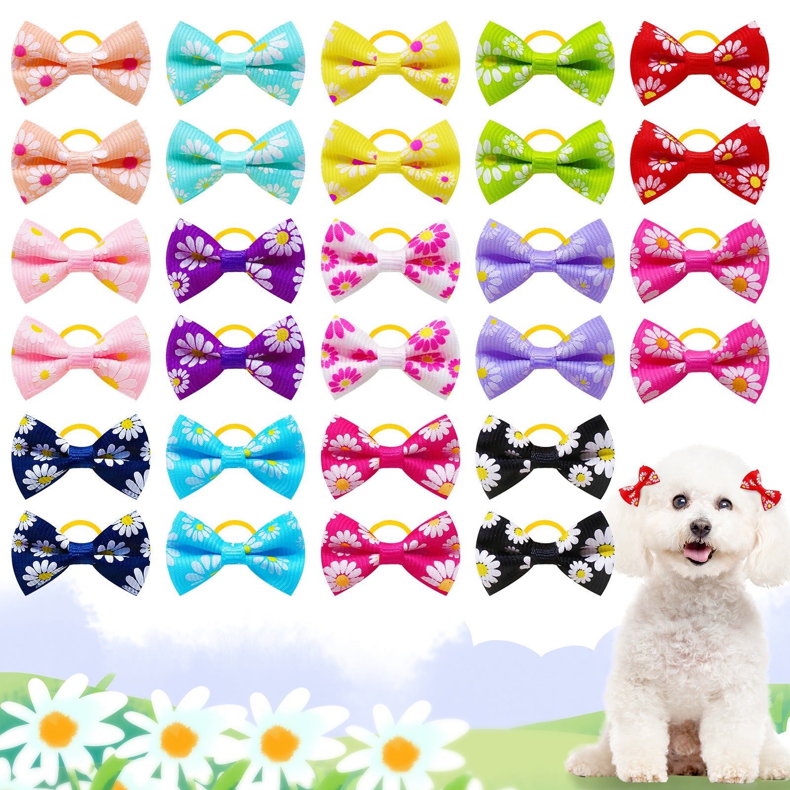 KFX-8189501 Floral Cloth Head Ropes for Cats and Dogs - Small Daisy Design, 4x2.5cm, Pack of 50