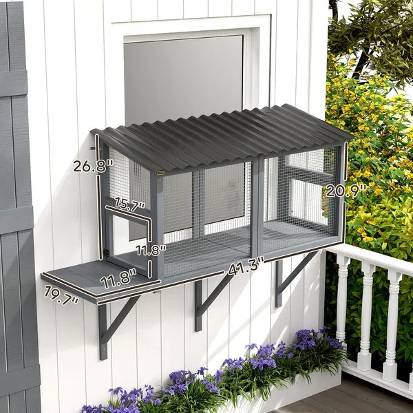 KFX-8190909 Outdoor Wooden Cat Catio with Jumping Platform and Dual Side Doors