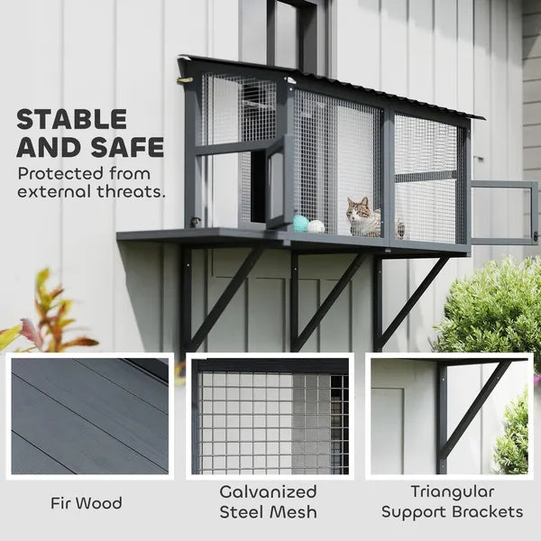 KFX-8190909 Outdoor Wooden Cat Catio with Jumping Platform and Dual Side Doors