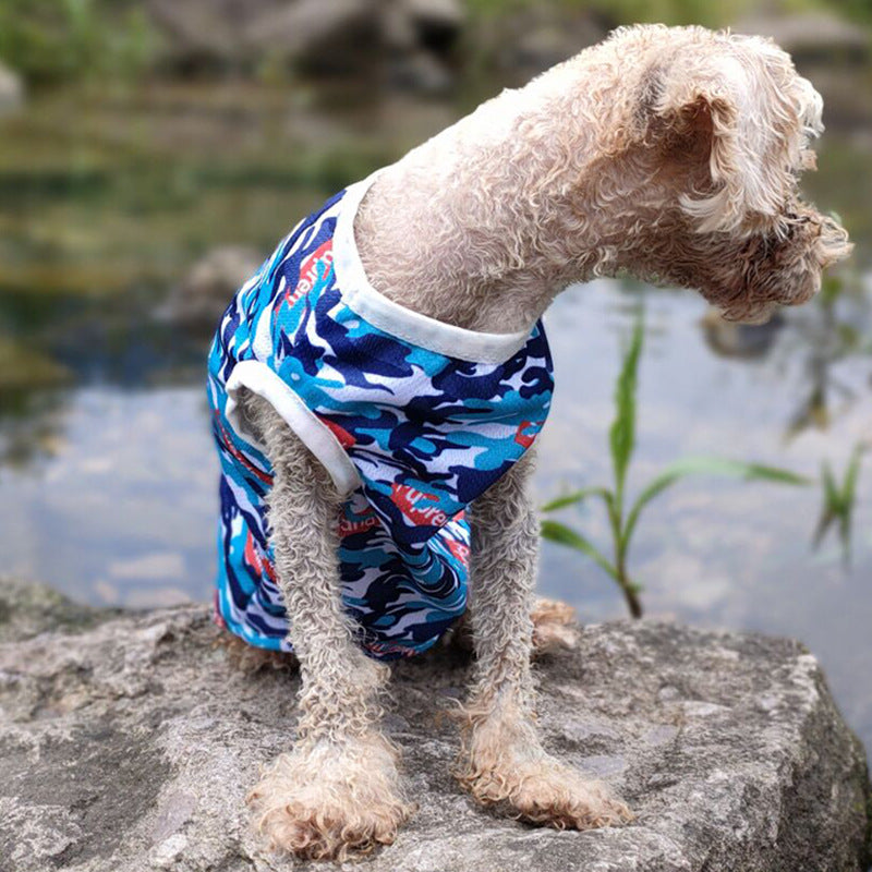KFX-8192829 Spring and Summer Camouflage Dog Vest - Comfortable Polyester Pet Clothing, Sizes XS to 3XL