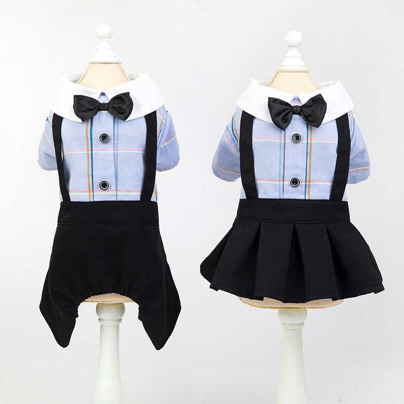 KFX-8195389 Stylish Cotton Dog Couple's School Uniform Suit for Spring and Summer