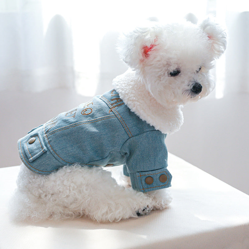 KFX-8197437 Pet Denim Cotton Coat with English Letters - Stylish Leisure Wear in Multiple Sizes