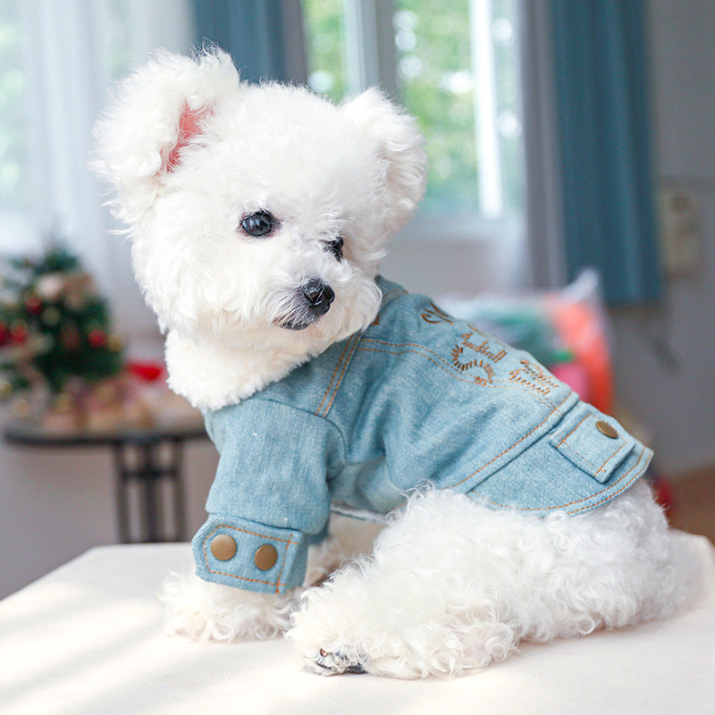 KFX-8197437 Pet Denim Cotton Coat with English Letters - Stylish Leisure Wear in Multiple Sizes
