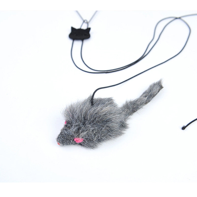 KFX-8197821 Interactive Hanging Door Cat Toy with Black Mouse Design - 1.8m Plush & Plastic