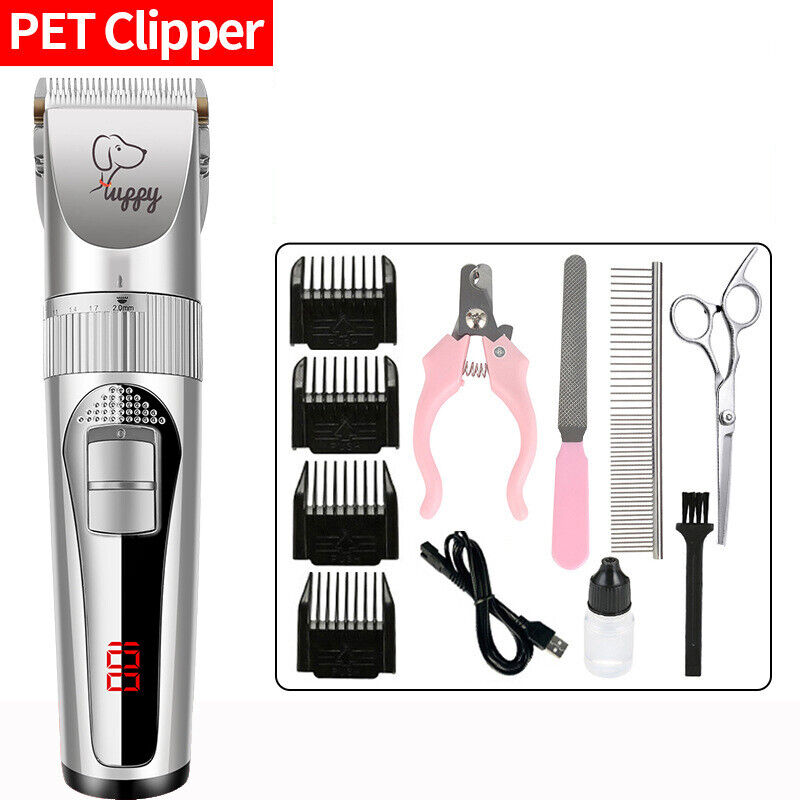 KFX-8198589 Rechargeable Pet Hair Clipper with Ceramic Blade, Scissors, Nail Clipper, and Accessories