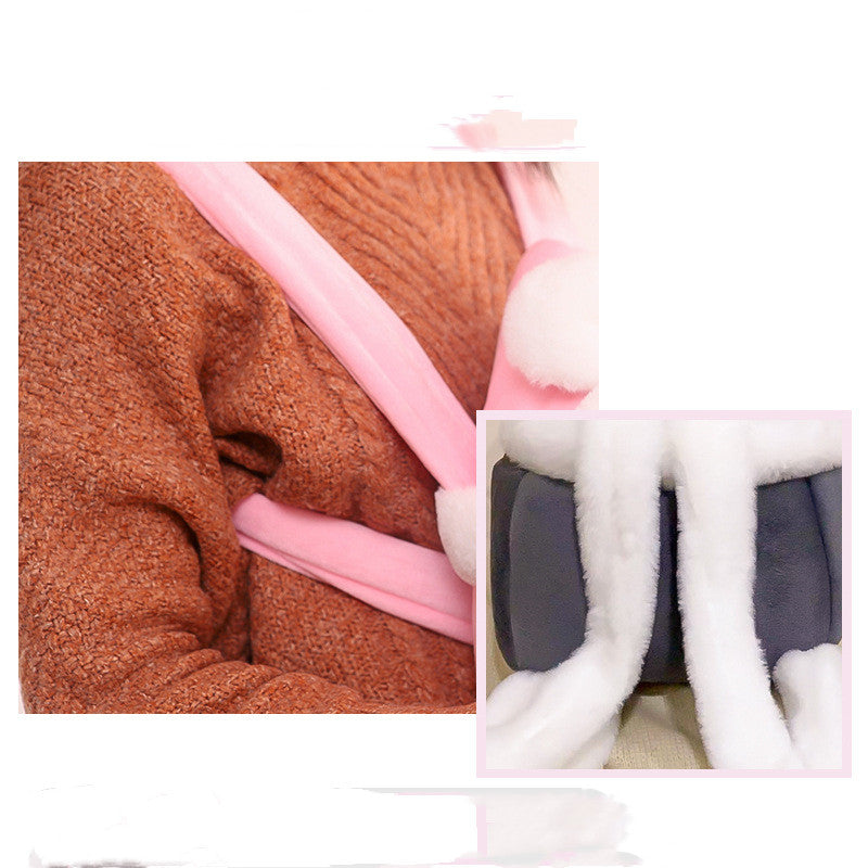 KFX-8199229 Cute Japanese and Korean Style Velvet Cat Backpack in Soft Gray, Pink, Light Gray, and Coffee Color - M and L Sizes Available