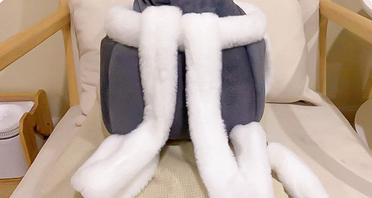 KFX-8199229 Cute Japanese and Korean Style Velvet Cat Backpack in Soft Gray, Pink, Light Gray, and Coffee Color - M and L Sizes Available